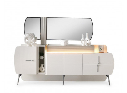Luxus Anrichte Sideboard Schafg Spigel Wäiss Holz Kommode Modern