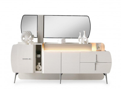 Luxus Anrichte Sideboard Schafg Spigel Wäiss Holz Kommode Modern