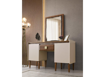 Schminktisch mat Spigel Friséiertisch Beige Holz Schminkkonsole Design