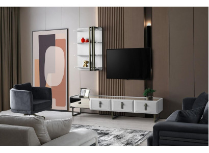 Wunnzëmmer TV-Stänner Regal RTV Lowboard Sideboard Holz Wäiss Set