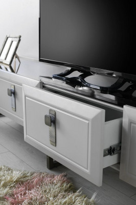 Wunnzëmmer TV-Stänner Regal RTV Lowboard Sideboard Holz Wäiss Set