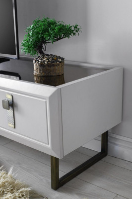 Wunnzëmmer TV-Stänner Regal RTV Lowboard Sideboard Holz Wäiss Set
