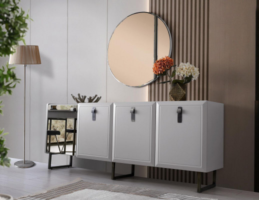 Anrichte Sideboard Schaf Spigel Holz Kommode Modern Wäiss Grupp