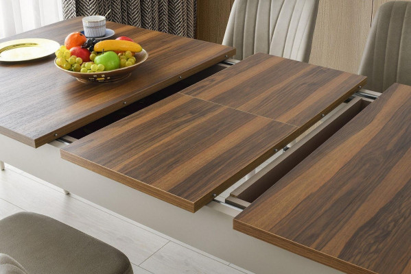 Iessdësch Dësch Holzdësch Iesseck Beige Iesszëmmer Holz Auszuchbar