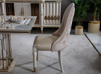 Beiger Chesterfield Polsterstull Luxusaarteg Sëtzmiwwelen Iesssall Sëtzplaz