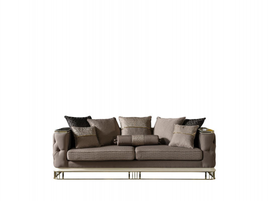 Wunnzëmmer Set Braun Sofagarnitur 2x Fotell Elegante Miwwelen Metall 7-Stéck.