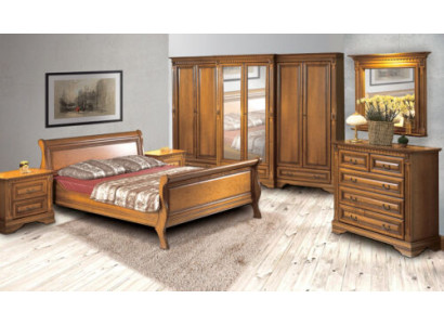 Landhausstil Bett 3-Stéck Set mat 2 Noperchtischen Holz Miwwelen Betteset Braun