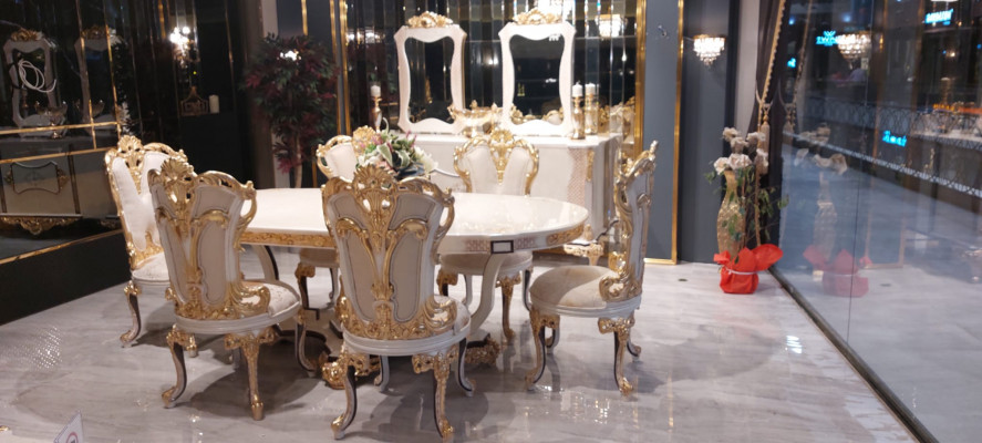 Luxus Canapé Miwwel Iessdësch Barock Iessensemble Grupp Dësch + 6x Stull