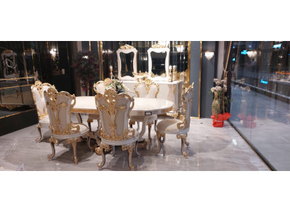 Luxus Canapé Miwwel Iessdësch Barock Iessensemble Grupp Dësch + 6x Stull