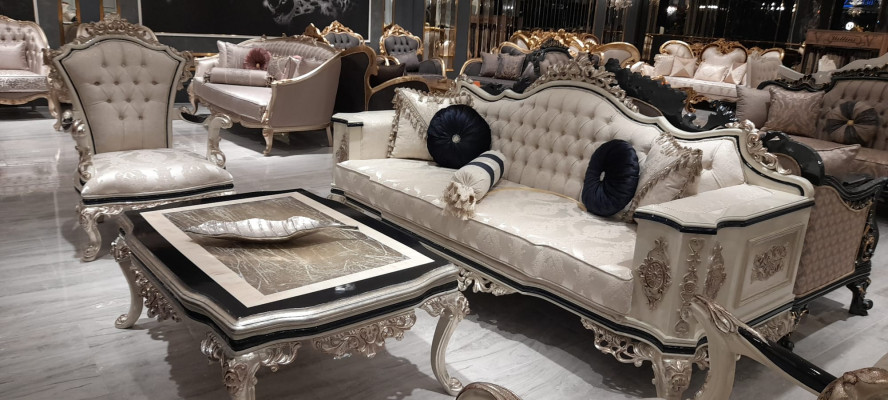 Chesterfield Sofa Garnitur Set 3+1 Luxus 2 Deeler Stoff Sofa Wunnzëmmer