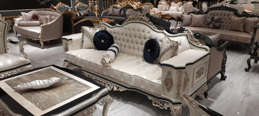 Chesterfield Sofa Couch 3-Sëtz Couchen Polster Miwwelen Dräisëtzer Wäiss Nei