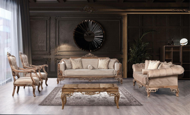 Barock Wunnzëmmer Miwwel Set Couch Sofa Polstersëtzung Dësch 5 Stéck.