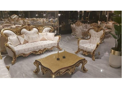 Polsterset Chesterfield 3+1 Sëtz + Couchtisch Holz Barock Rokoko
