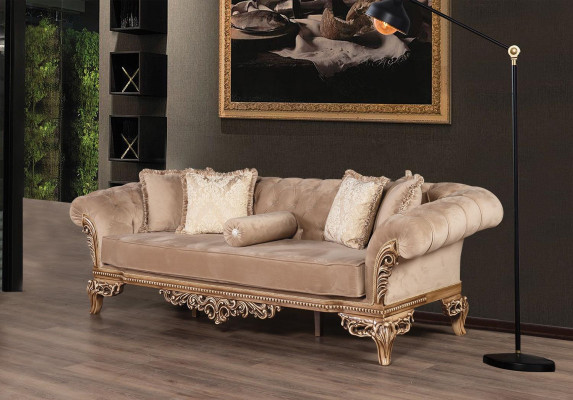 Designer Sofa, hellen Stoffiwwerzuch, 3-Sëtzer + Dësch neit Modell fir Wunnzëmmer