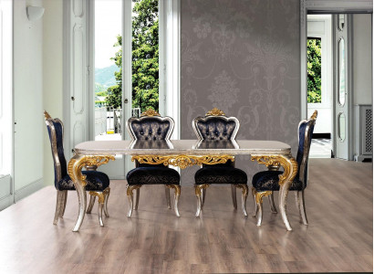 Exquisite Golden Iesszëmmer Set Iessdësch mat x4 Chesterfield Still Luxus Miwwelen