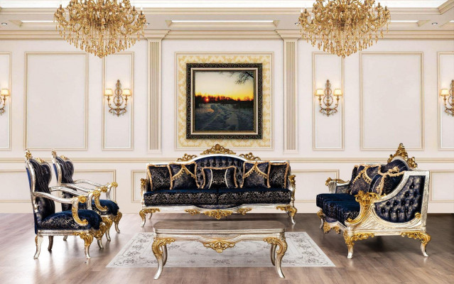 Kinnekräichblo Canapé Canapé-Set Sofagarnitur Dësch Miwwel 5tlg Sofa