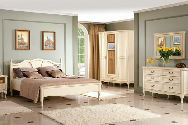 Schlofkummer Set Bett Komod Kleederschaf Nuetsdësch Italienesch Miwwelen Nei