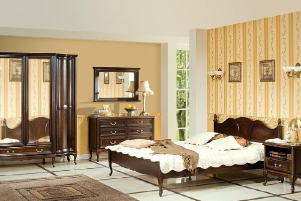 Italienesch Stil Schlofkummer komplett Miwwelen Bett Nuetsdësch Schaf Komod 1