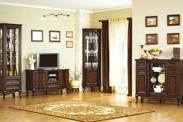 4-Deel Wohnzimmer Miwwel Set Italieneschen Stil Kommode Vitrine RTV Chippendale