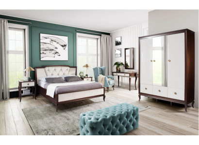 Komplett Schlofzëmmer Set 4 Deeler Design Bett + 2x Nuetsdësch + Kleederschaf
