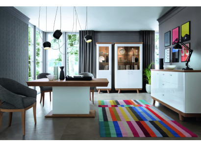 4-stéck Set: 1x Vitrin, 2x Kommod, 1x Iessdësch Design Wunnzëmmer Iesszëmmer Nei