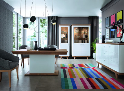 4-stéck Set: 1x Vitrin, 2x Kommod, 1x Iessdësch Design Wunnzëmmer Iesszëmmer Nei