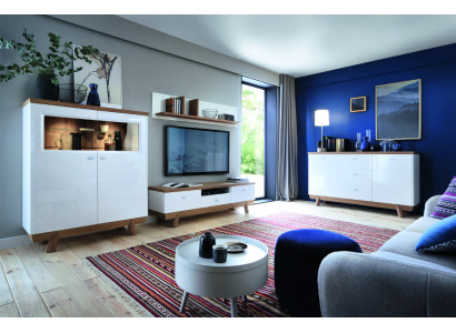 Wohnzëmmer -Garnitur Set Wunnwand Sideboard Vitrin Regal Design Hotel Miwwelen Neit