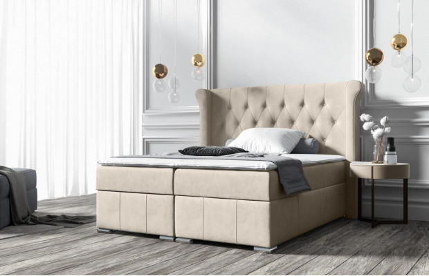 Chesterfield Bett + Bettkasten Boxspring Better Schlofzëmmer Hotel All Gréissten!