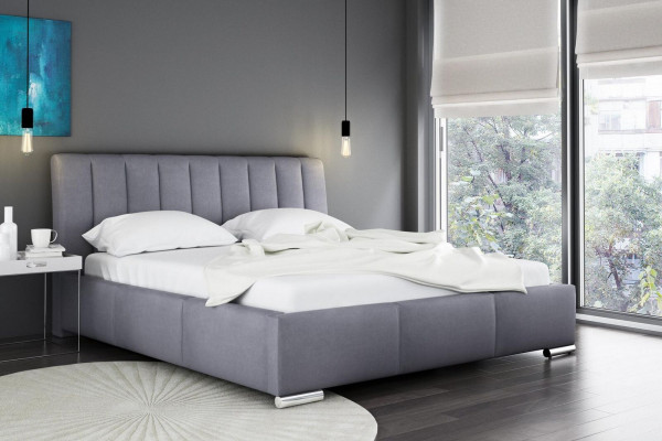 Bett Duebelbett Miwwelen Bettrahmen Stoff 160x200 Textil Polstersbett Gri Betten