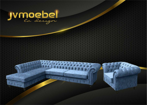 Eckcouch Sofa Couch Polster Chesterfield Design Luxus Miwwel Garnitur