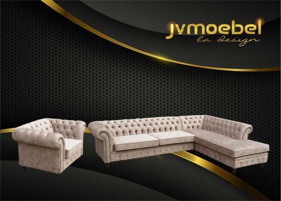 Eckcouch Sofa Couch Polster Chesterfield Design Luxus Miwwel Garnitur