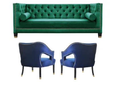 Grénz Sofa Set 3-Teile Garnitur Couch Garnituren Sitz Polster Chesterfield Set Samt