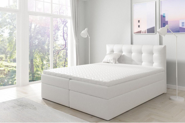 Bett mat Bettkëscht Duebelbett Boxspringbett Duebelbett Better Polsterbett Wäiss Nei