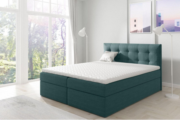 Bett mat Bettkëscht Duebelbett Boxspringbett Duebelbett Better Polsterbett Wäiss Nei