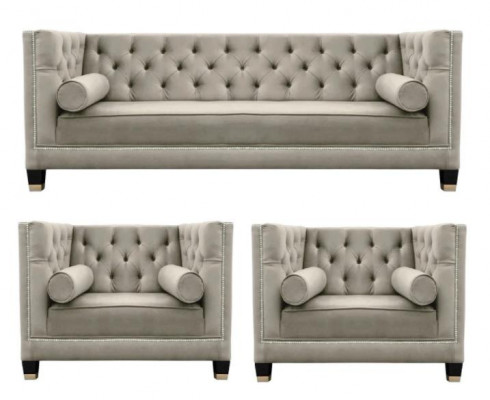 Béisch Sofagarnitur Chesterfield Fotell Luxusmiwwel Textil Stoff Wunnzëmmer Nei