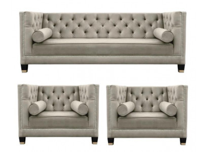 Béisch Sofagarnitur Chesterfield Fotell Luxusmiwwel Textil Stoff Wunnzëmmer Nei