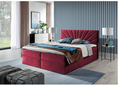 Boxspringbett Duebelbett Bett mat Bettkëscht Bestiettsbett Better Stofferbett Rout Nei