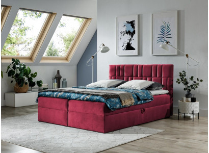 Duebeldbett Boxspringbett Bett mat Bettkaascht Manzebett Better Polsterbett Rout Nei