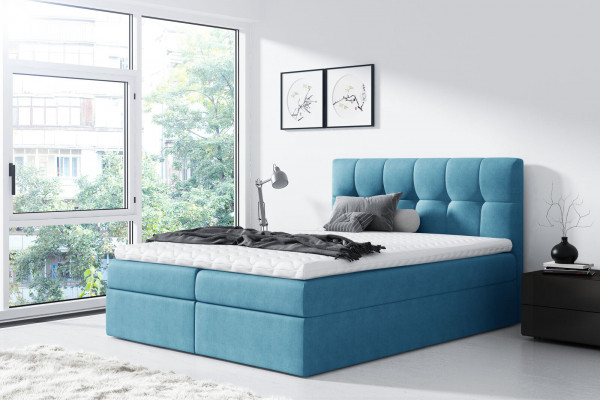 Bett, Ehebett, Boxspringbett, Duebelbett, Modern, Blo, Schlofzëmmer, Better, 160x200