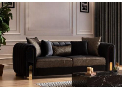 Medusa Drësëtzer Sofa 3 Sëtzer Couches Sofas Luxus Polster Canapé Schwaarz Stoff