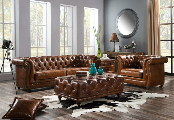 Design Clubcouch 3 Sëtzer Sofa Ledersofa Dräisëtzer Vintage Lieder NEI