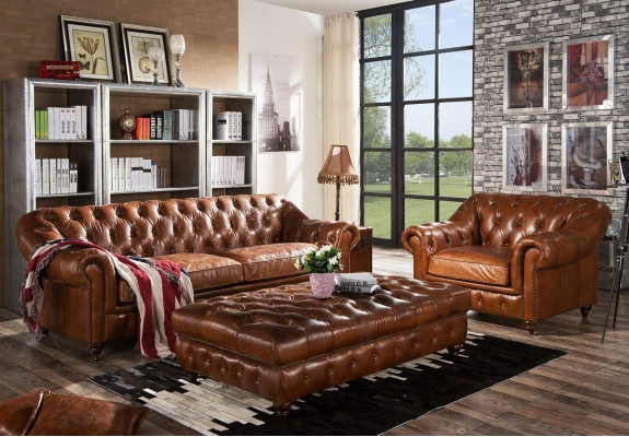 Design Chesterfield dräi Sëtzer 3 Sëtzer Lieder Canapé Kiissensofas Sofa Setz Neit