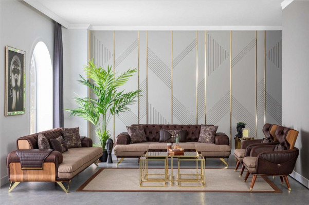 Drësëtzeger brong Chesterfield Canapé Sofa Miwwelen Polster Ariichtung Sofasen