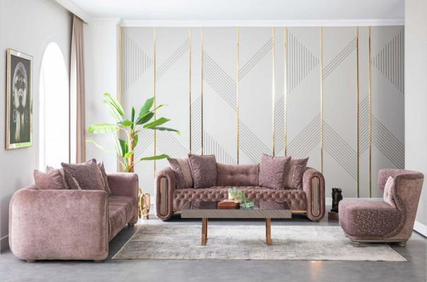 Dreisëtzer Beige Couch Sofa Miwwel Ariichtung Couchen Sofaen Polster