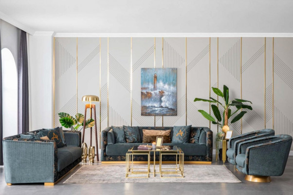 Luxus Wohnzimmer Miwwelen Sofagarnitur Set Canapé Garnitur Textil Canapéen