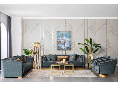 Luxus Wohnzimmer Miwwelen Sofagarnitur Set Canapé Garnitur Textil Canapéen