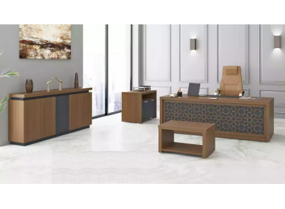 Holzmöbel Büro Set Schreibtisch Couchtisch Aarbechtszëmmerméiwell 4tlg