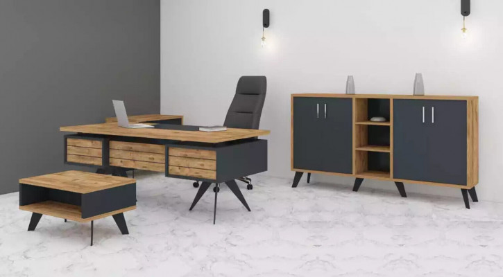 Grouss Aarbechtszëmmer-Set Büro Miwwelen Schreifdësch Kommode Dësch