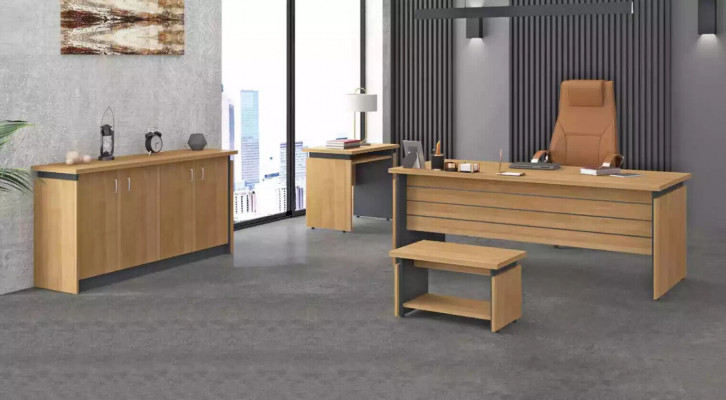 Aarbechtszëmmer Holzariichtunge Komplett Set Schreifdësch Büro Möbel 4-Teileg