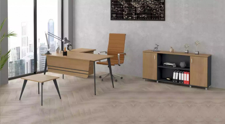 Büro Set Garnitur Eckschreifdësch Schaf Aarbechtszëmmer Komplett 3tlg.